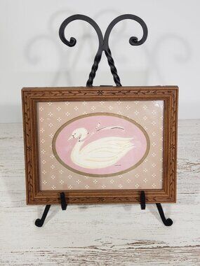 Vintage Framed Goose Print with scarf  Cottagecore Grandmacore  7" x 9"